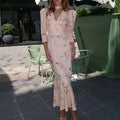 High Waist Fashion Bohemian Dress Casual 3/4 Sleeve Draped