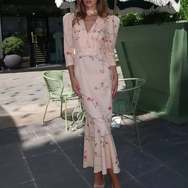 High Waist Fashion Bohemian Dress Casual 3/4 Sleeve Draped