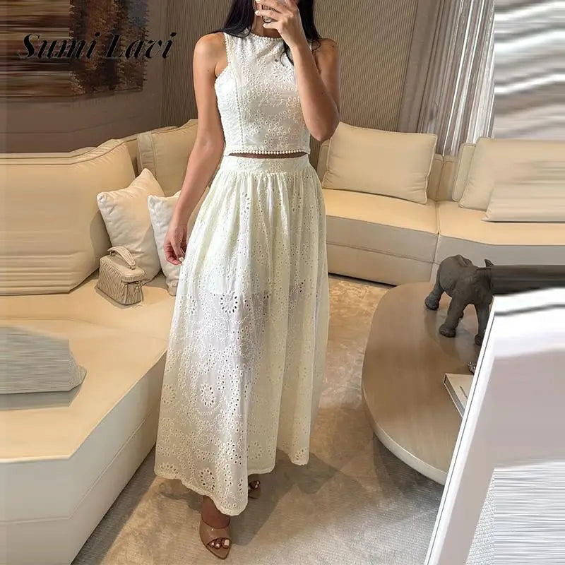 Casual O-neck Sleeveless Top & Skirt Set