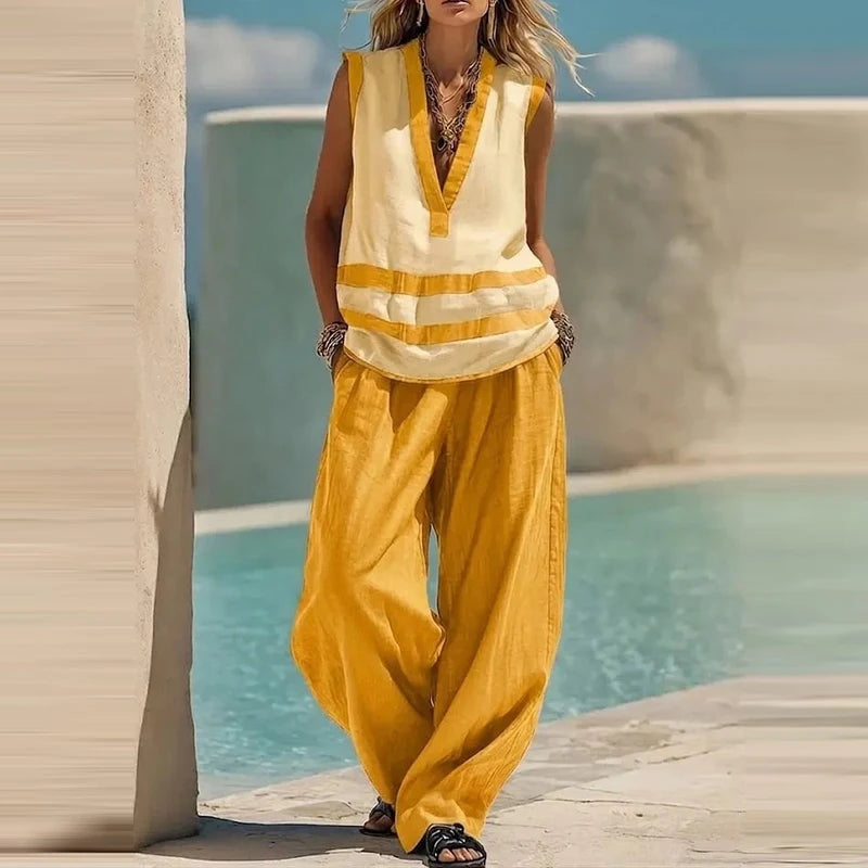 Color Blocked Stripes Suit