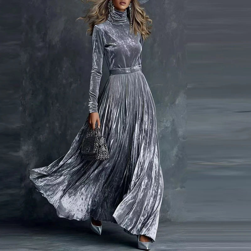 Turtleneck Top & Skirt Simple Suit