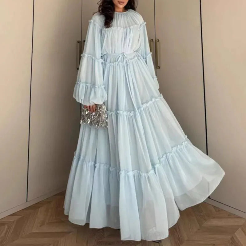 Fashion High Waist Pleated Solid Color Party Dress