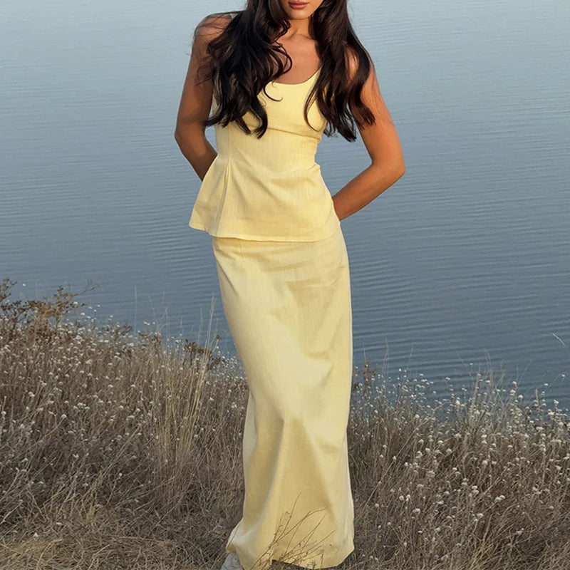 O-neck Vest Top & Long Skirt Set