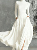 Elegant Solid 2Pc Long Skirt Suit