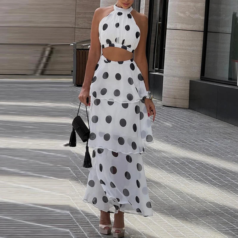 Halter Sleeveless Top & Layered Ruffle Skirt Set