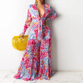 Floral Print Shirt & Wide Leg Pants Suit