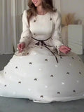 O-neck Print Evening Party Dress Casual Flared Sleeve