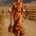 Leopard Print Bow Lace-Up Dress