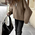 All-match V Neck Solid Color Loose Overcoat