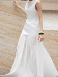 O-neck Robe Dress High Waist Solid Color