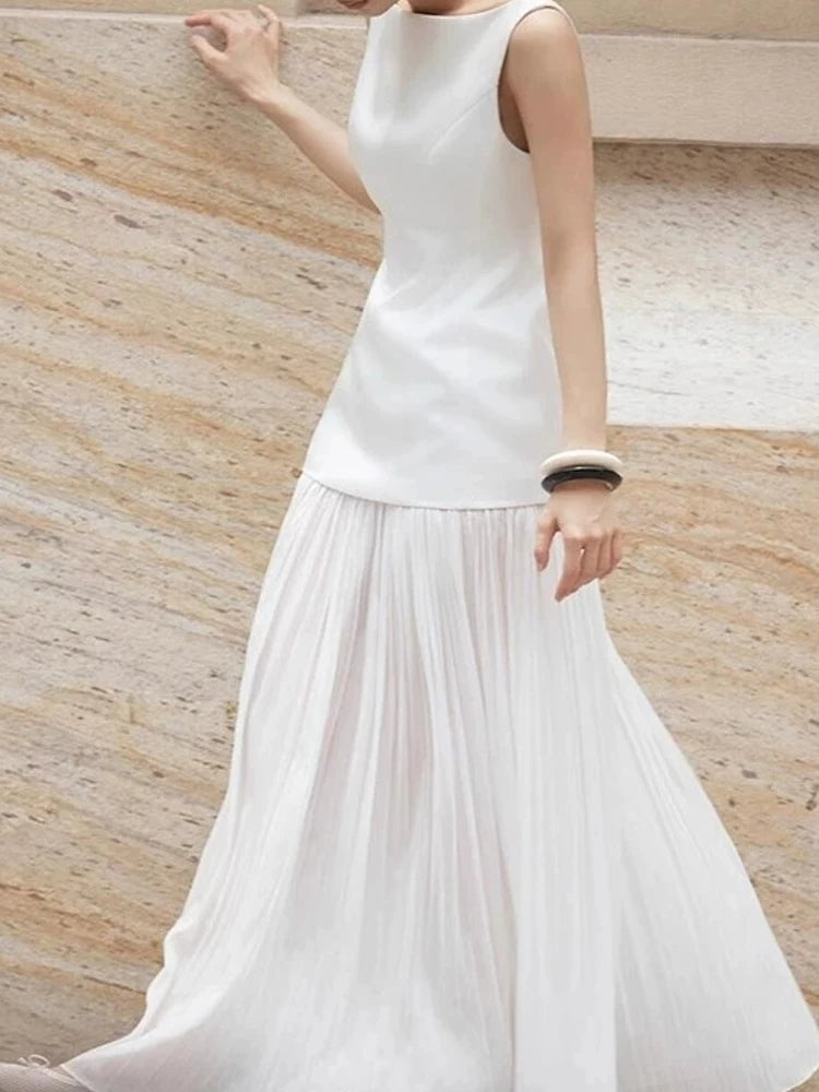 O-neck Robe Dress High Waist Solid Color
