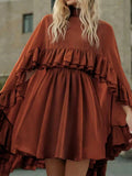 V-neck Sling Mini Skirt & Ruffle Cape Outfits Elegant