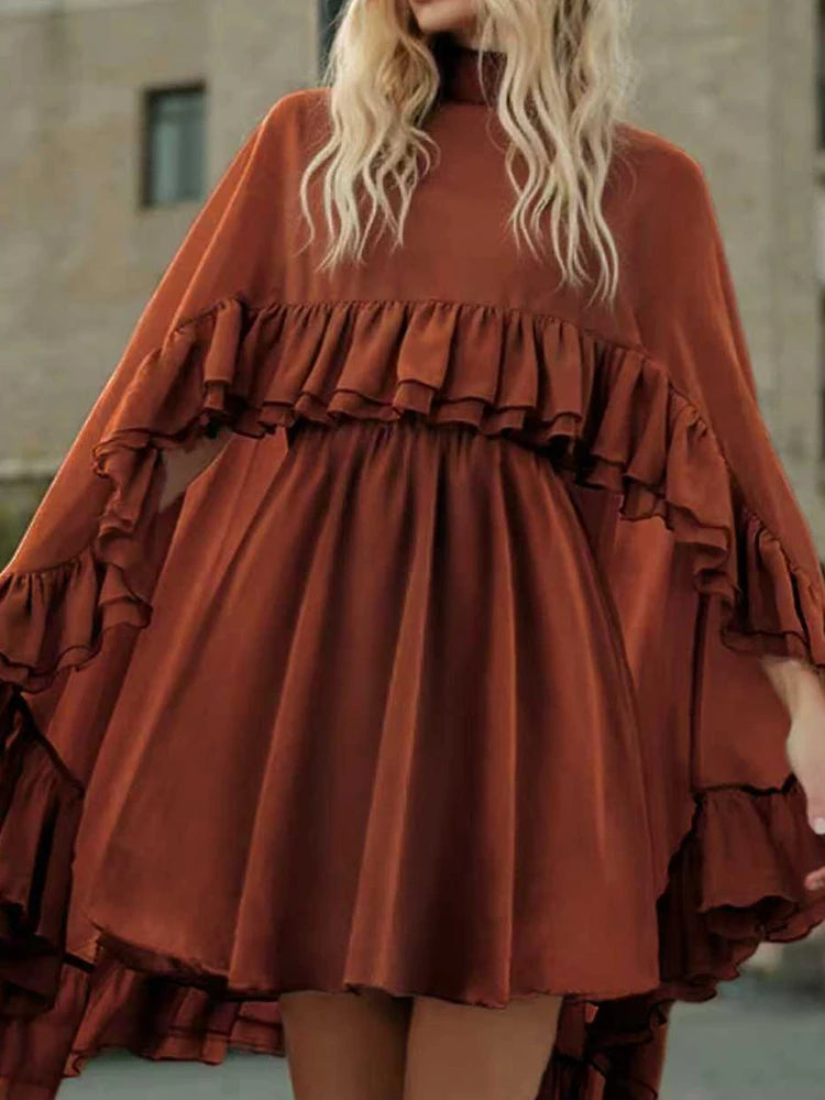 V-neck Sling Mini Skirt & Ruffle Cape Outfits Elegant