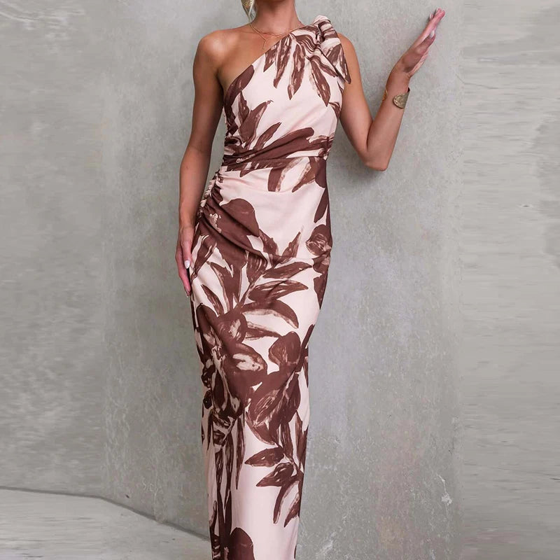Boho Off Shoulder Dress Digital Print Long