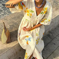 Printed V-neck Long Dress