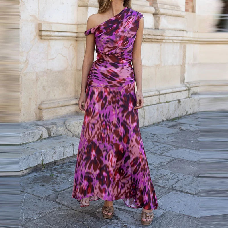 Slanted Shoulder Hight Waist Holiday Dress
