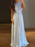 Backless Hollow Out Draped Long Dress Casual