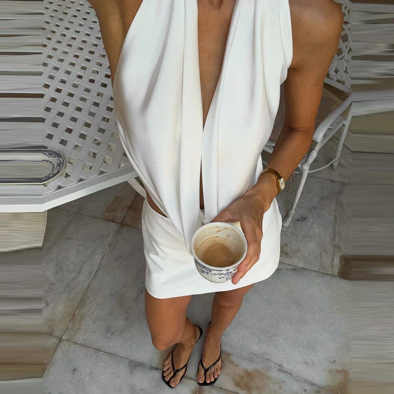 V-neck Sleeveless Crop Top & Skirt Set