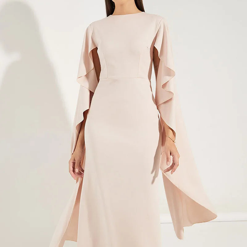 Shawl Sleeves Ruffled Party Dress
