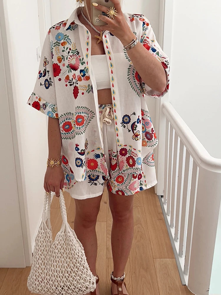 Lapel Button Shirt & Short Pant Suit