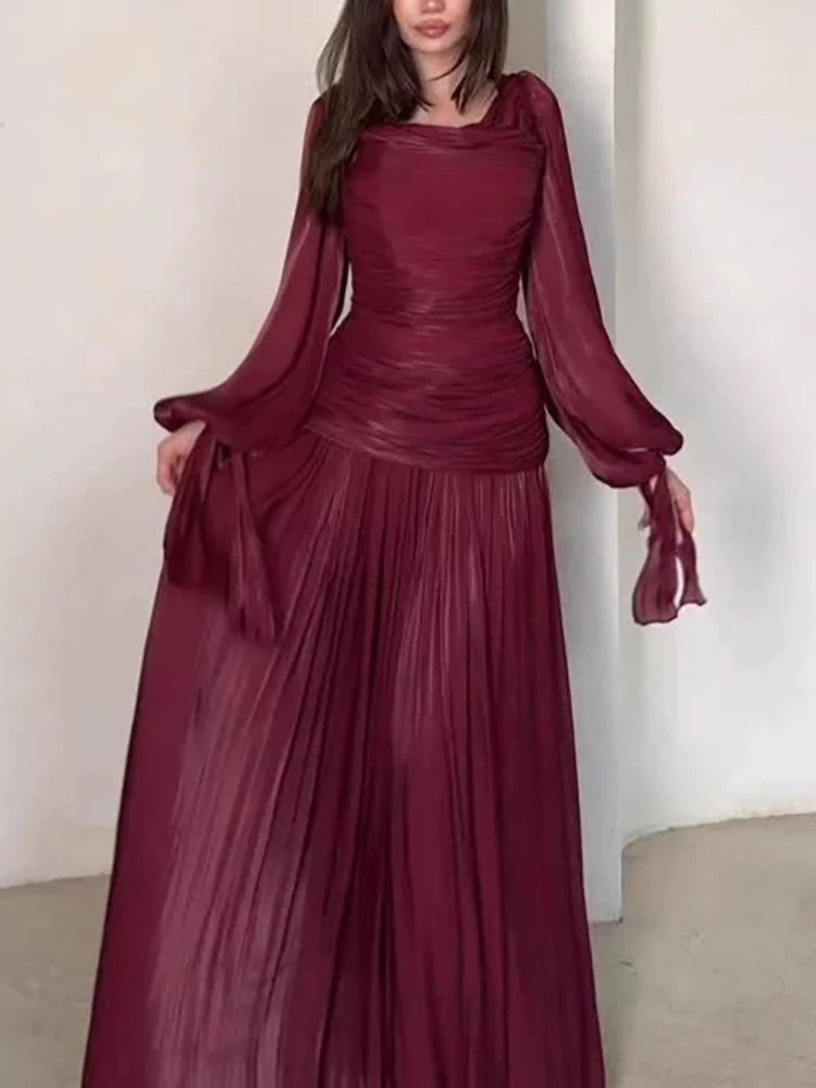 Women's Fashion Draped Design Long Dress Casual