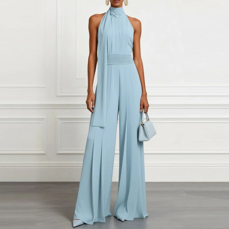 Halter Neck Draped Solid Jumpsuit