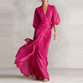 Deep V Neck Puff Sleeve Evening Dress