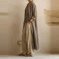 Cotton Linen 3Pc Set V-Neck Top & Long Pant