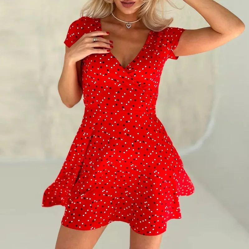 V-Neck High Waist A-Line Dress Summer