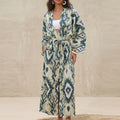 Printed Cover Up Seaside Long Dress Elegant V-neck