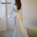 Elegant Backless Long Sleeve Satin Dress