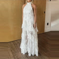 Elegant Halter Sleeveless White Evening Dress