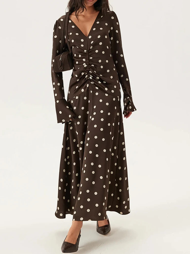 Polka Dot Print Holiday Dress Size Women's Elegant
