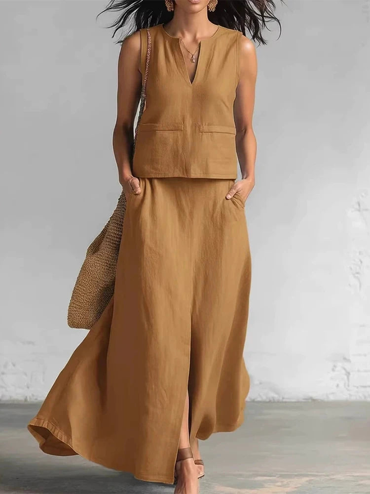 Split Loose Long Skirt Suit Set