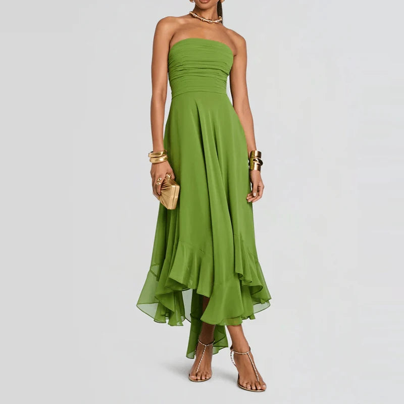Strapless Draped Irregular Long Dress