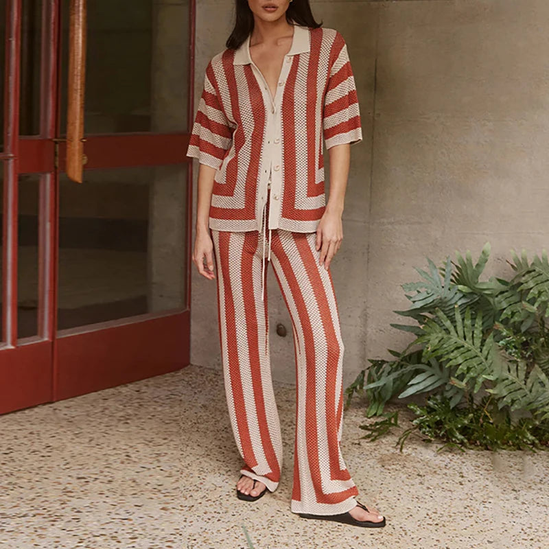 Contrasting Stripes Cover-up Set