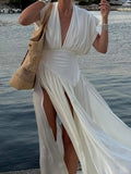 Split Solid Color Evening Dress