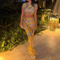Elegant Patterned Print Top & Long Skirt Set