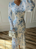 Floral Print Pleated Mermaid Dress