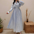 Women Elegant V-neck Button Dress Casual Long
