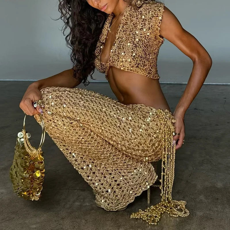 Fashion Sequined Party Set with Mini Skirt