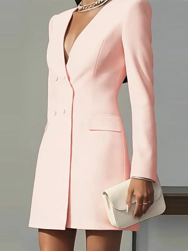 Fashion Button Blazer Short Dress Women
