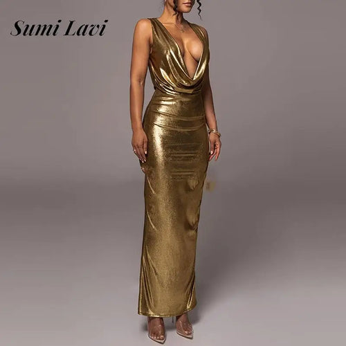 Backless V-Neck Sleeveless Dress