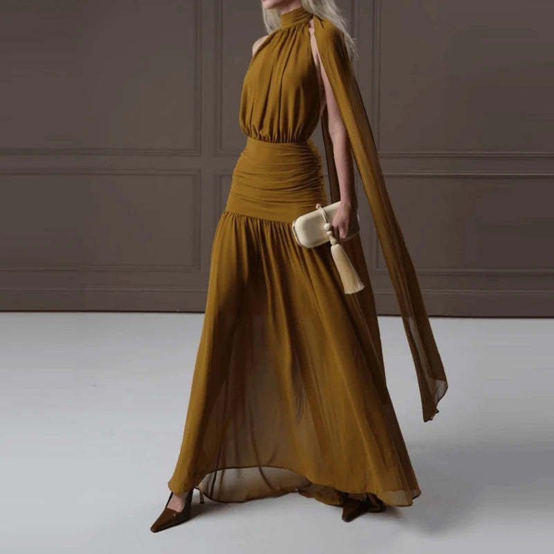 Halter Backless Draped Dress