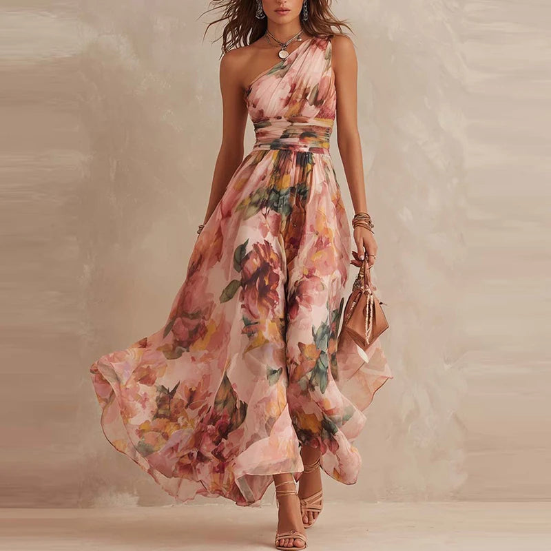 Slanted Shoulder Summer Dress