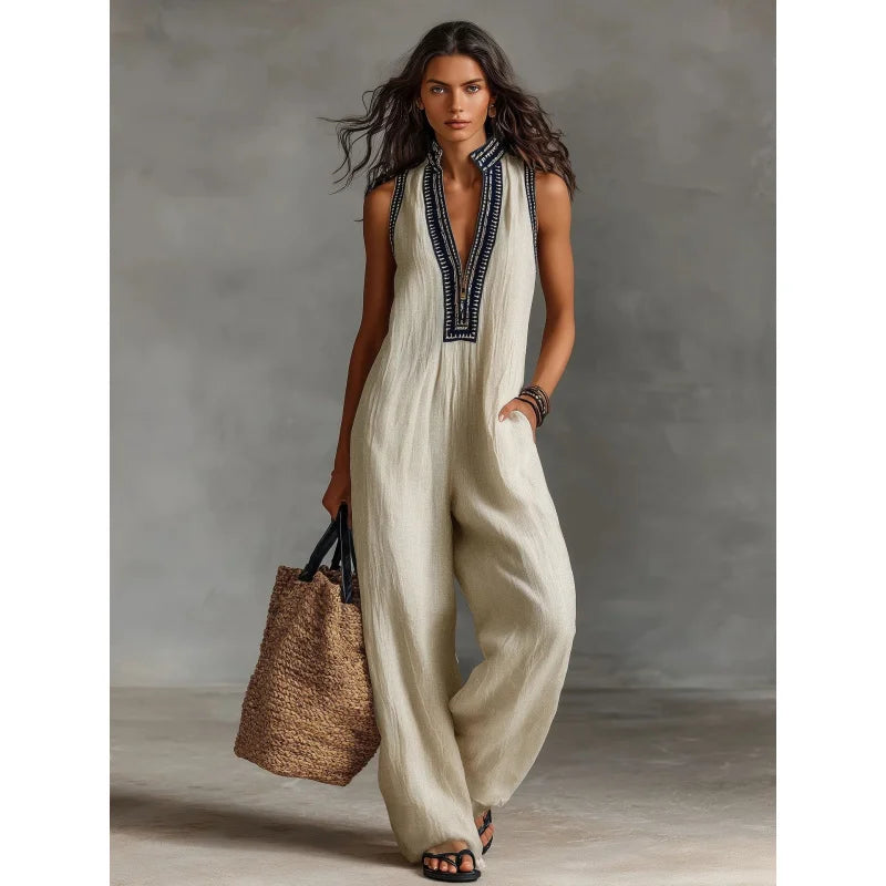 Sleeveless Linen Blend Jumpsuit