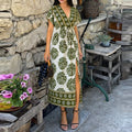 Floral Print Draped Beach Dress V-Neck