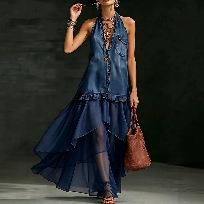 Single-breasted Irregular Hem Long Dress