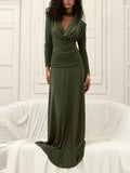 Draped Long Dress Women's Elegant Solid Colour