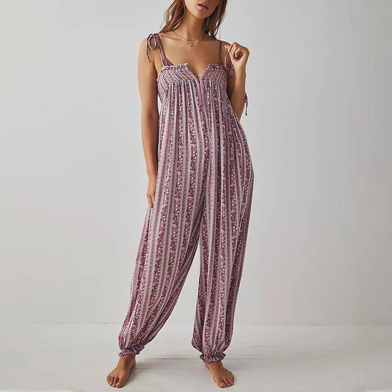 V-neck Tie-up Suspender Romper